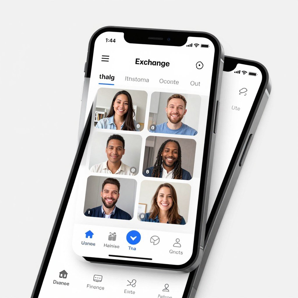 Mobile phone showing online English language exchange app