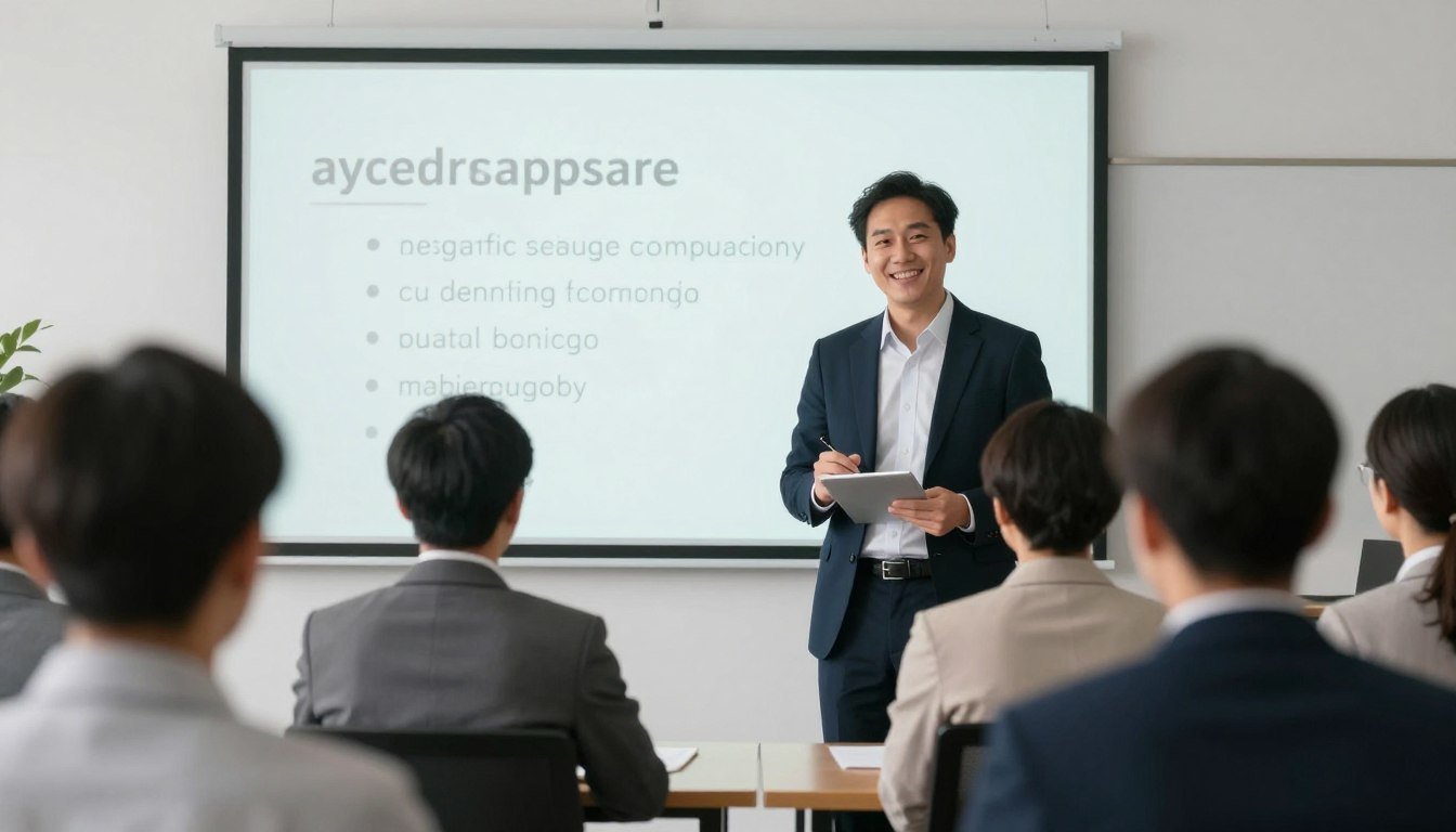 confident English speaker in professional setting confident English speaker in professional setting