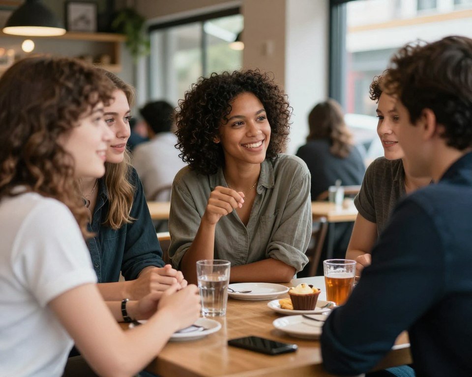 diverse group of people having a friendly conversation in English diverse group of people having a friendly conversation in English