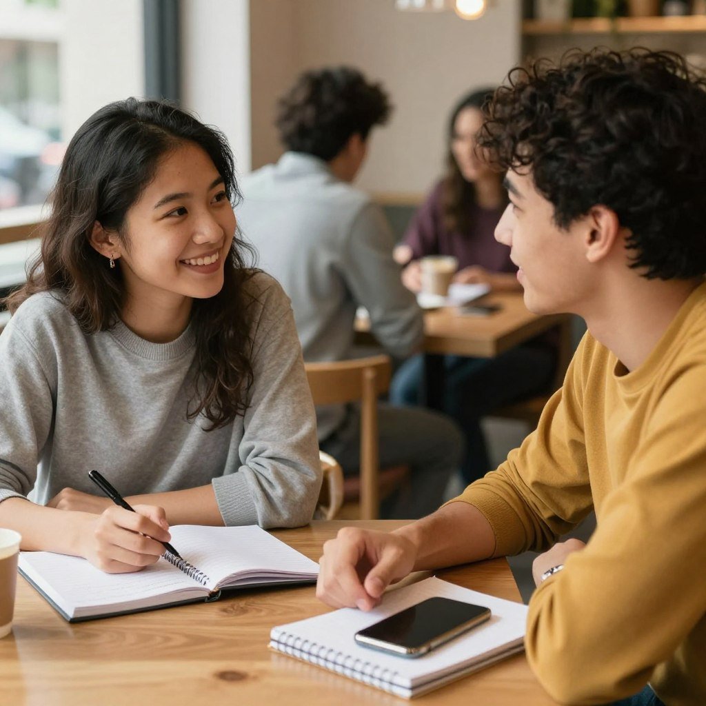 two people having a language exchange conversation two people having a language exchange conversation