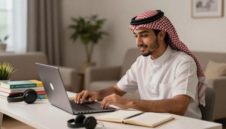 تعلم الإنجليزية للمبتدئين - طالب يدرس اللغة الإنجليزية