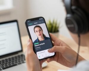 شخص يسجل نفسه أثناء التحدث باللغة الإنجليزية على الهاتف شخص يسجل نفسه أثناء التحدث باللغة الإنجليزية على الهاتف