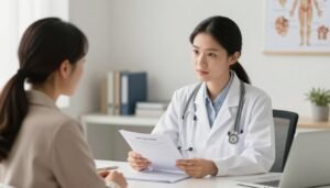 طبيبة تراجع معلومات استخدام ميزوبروستول مع مريضة طبيبة تراجع معلومات استخدام ميزوبروستول مع مريضة